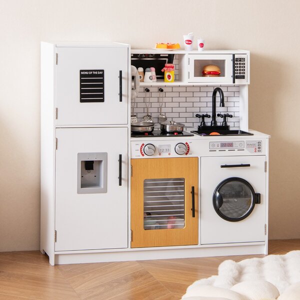 Costway Set di cucina giocattolo con forno lavatrice microonde dispenser d’acqua, Giocattolo da chef per gioco di fantasia Bianco