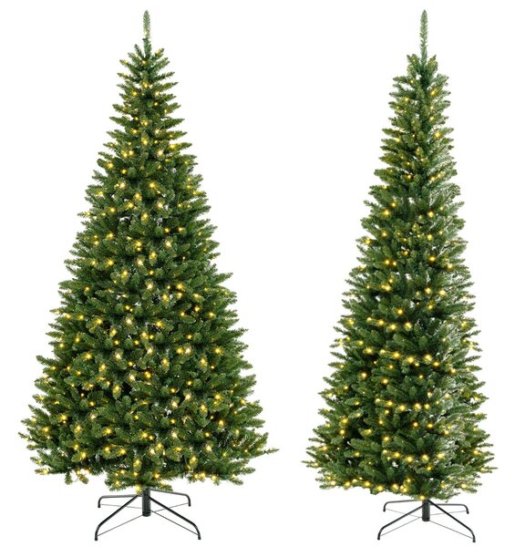 Costway Albero di Natale artificiale da 240cm per angolo, Albero di Natale pre-illuminato con 1137 rami 360 luci LED
