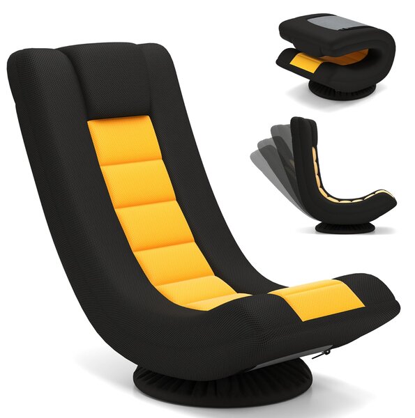 Costway Sedia da gaming girevole a 360° con 4 posizioni regolabili e supporto lombare, Divano da terra pieghevole Giallo e Nero