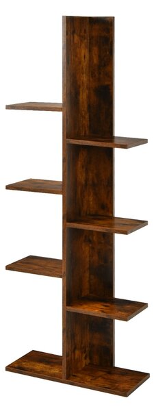 Costway Libreria ad albero autoportante a 8 ripiani in legno, Stand espositivo multifunzionale per libri e piante Marrone