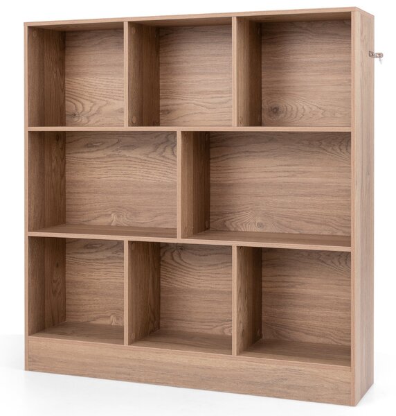 Costway Libreria a 8 cubi con 2 kit anti-ribaltamento, Organizzatore di stoccaggio a 3 ripiani in legno alto 104cm Naturale