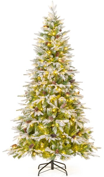Costway Albero di Natale artificiale pre-luminoso 190cm con rami articolati e 765 punte, Albero di Natale foderato di neve