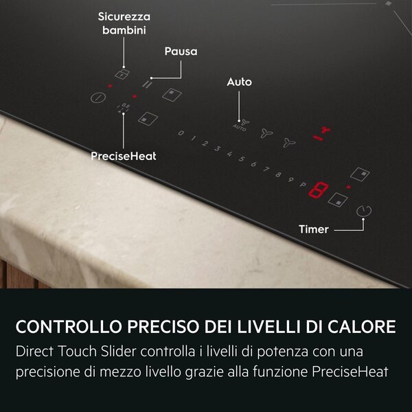 Aeg Piano Cottura a Induzione con Cappa Integrata Aspirante/Filtrante 4 Fuochi Larghezza 80 cm in Vetro colore Nero - TT84CB00CB