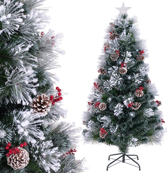 Costway Albero di Natale floccato 180 cm, Albero di Natale artificiale con 220 punte di rami ago di pino e 63 luci LED