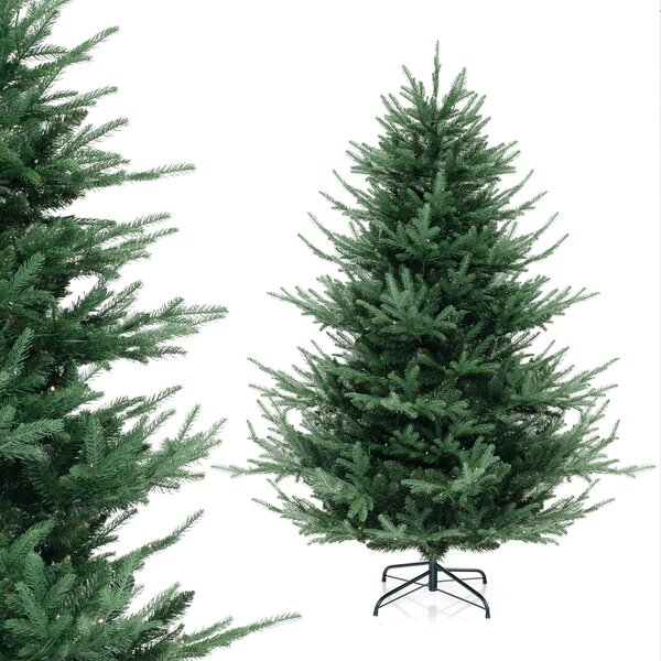 Costway Albero di Natale artificiale 135cm con 442 punte di rami 160 luci led bianche calde, Albero di Natale finto in PE e PVC
