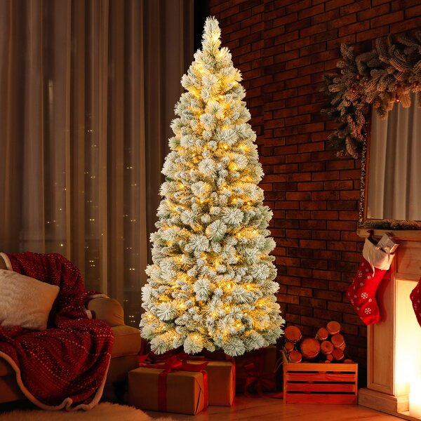 Costway Albero di Natale pop-up 180cm con aghi di pino luci led bianco caldo sezione pieghevole, Albero decorativo artificiale