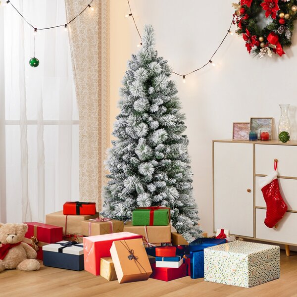 Costway Albero di Natale pop-up 150cm con aghi di pino luci led bianco caldo sezione pieghevole, Albero decorativo artificiale