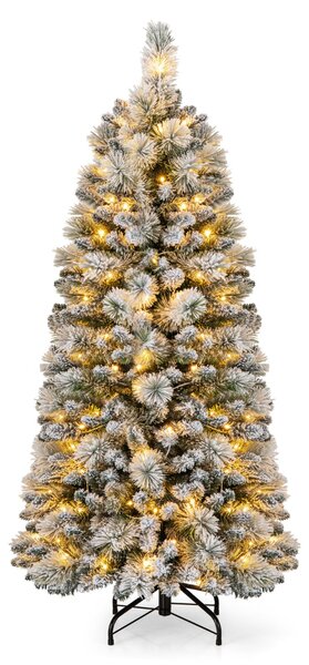 Costway Albero di Natale pop-up 150cm con aghi di pino luci led bianco caldo sezione pieghevole, Albero decorativo artificiale