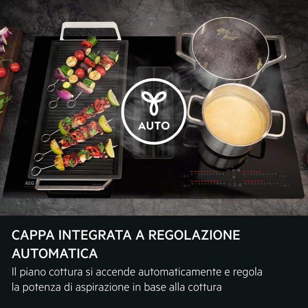 Aeg Piano Cottura a Induzione con Cappa Integrata Aspirante/Filtrante 4 Fuochi Larghezza 80 cm in Vetro colore Nero - TT84CB00CB