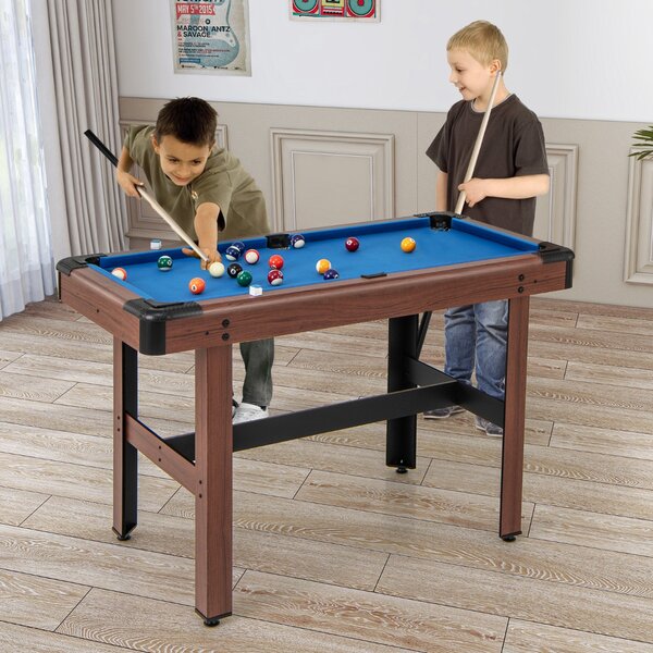 Costway Tavolo da biliardo 122cm con set completo di palline 2 steccette 2 gessi, Tavolo da gioco da biliardo in legno Blu