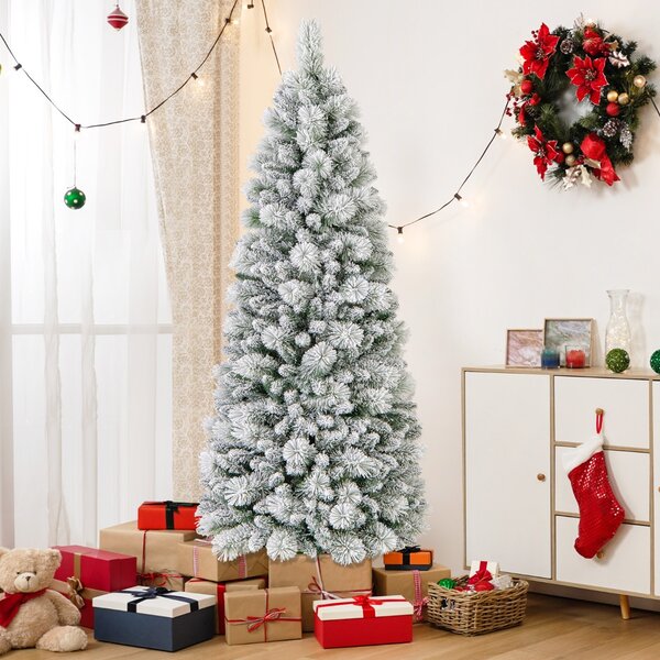 Costway Albero di Natale pop-up 180cm con aghi di pino luci led bianco caldo sezione pieghevole, Albero decorativo artificiale