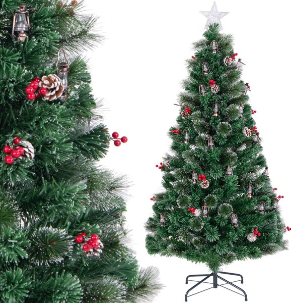 Costway Albero di Natale 180cm con 8 modalità di illuminazione luci led fibre ottiche, Albero natalizio artificiale ago di pino