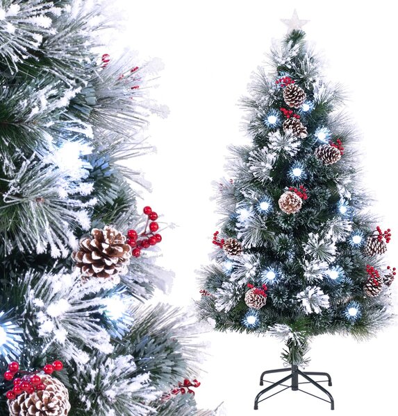 Costway Albero di Natale floccato 150 cm, Albero di Natale artificiale con 170 punte di rami ago di pino e 49 luci LED