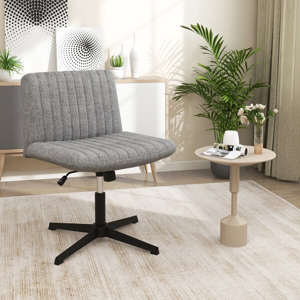 Costway Sedia da scrivania con gambe incrociate altezza regolabile, Poltrona imbottita per ufficio con dondolo a 120° Grigio