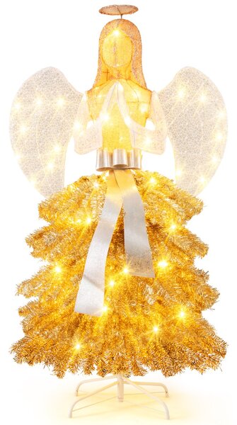 Costway Albero di Natale artificiale luminoso con angelo da 157cm, Decorazione natalizia con luci led base in metallo