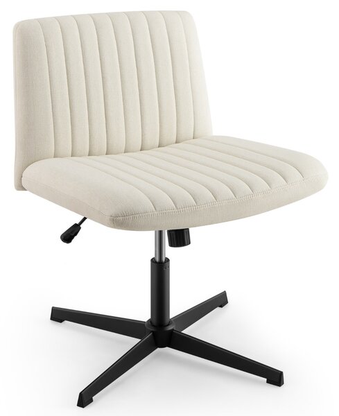 Costway Sedia da scrivania con gambe incrociate altezza regolabile, Poltrona imbottita per ufficio con dondolo a 120° Beige