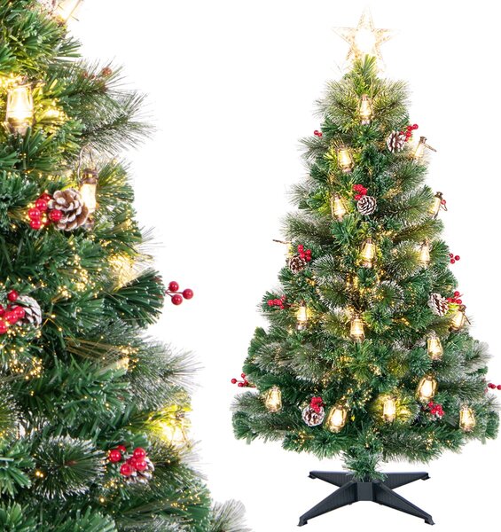 Costway Albero di Natale 150cm con 8 modalità di illuminazione luci led fibre ottiche, Albero natalizio artificiale ago di pino
