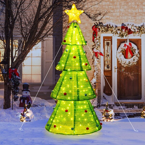 Costway 190 cm Albero di Natale pieghevole con 200 luci LED, Albero di Natale pre-illuminato con stella in cima per casa giardino
