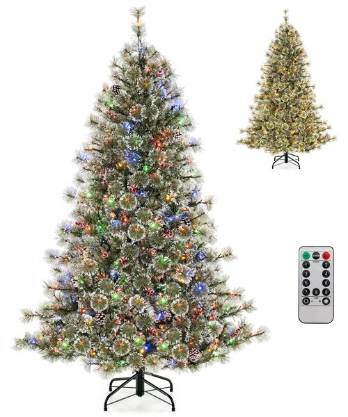 Costway Albero di Natale artificiale con punte di pino e setole in PVC luci LED multicolore, Albero festivo pre-illuminato 180CM