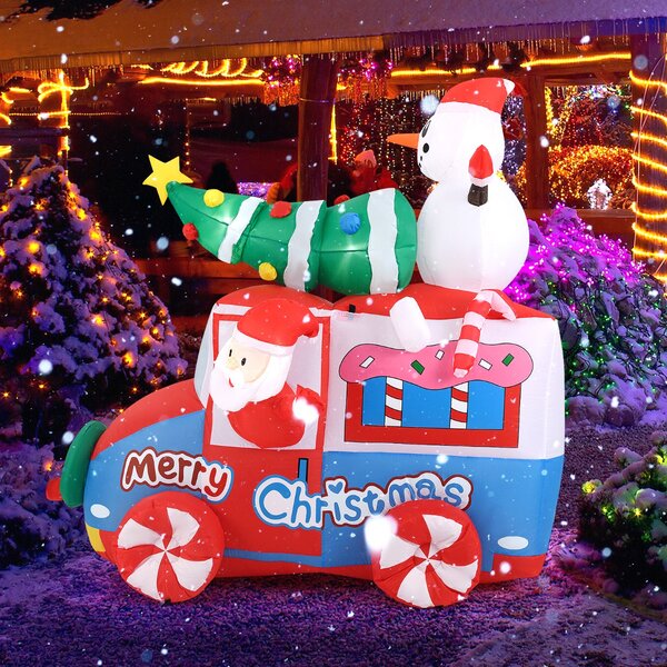 Costway Babbo Natale gonfiabile da 177cm su auto, Veicolo festivo gonfiabile con babbo Natale pupazzo di neve 5 luci LED