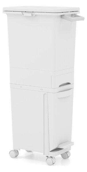 Costway Pattumiera 3 in 1con 2 cassetti 2 scomparti superiori e adesivi per la classificazione, Cestino per rifiuti a pedale 40x26x84cm Bianco  