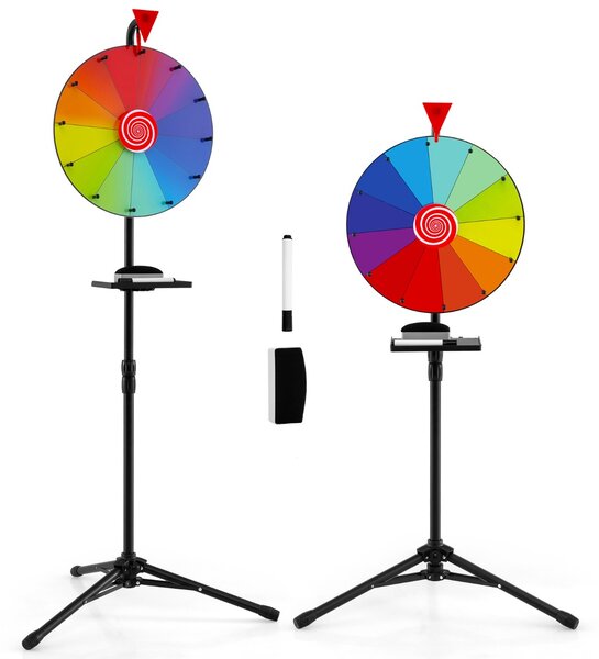 Costway Ruota premio da 40cm con supporto tripode pieghevole, Ruota girevole con altezza regolabile vassoio e 12 slot per festa
