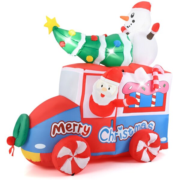Costway Babbo Natale gonfiabile da 177cm su auto, Veicolo festivo gonfiabile con babbo Natale pupazzo di neve 5 luci LED