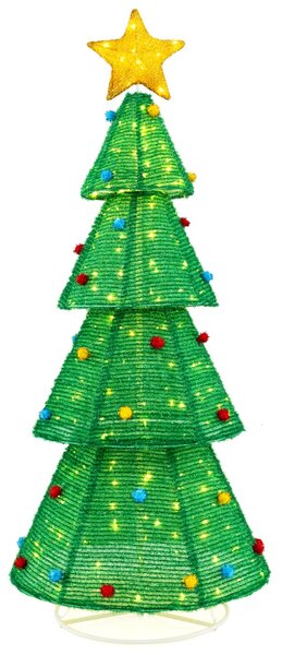 Costway 190 cm Albero di Natale pieghevole con 200 luci LED, Albero di Natale pre-illuminato con stella in cima per casa giardino