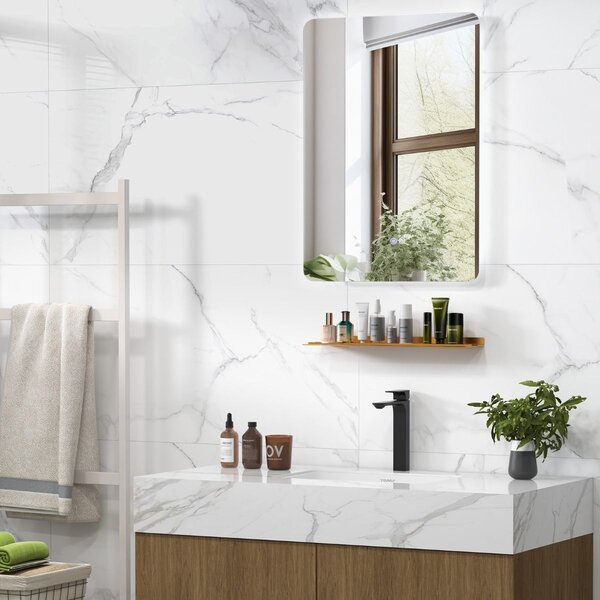 Costway Specchio LED da bagno 70x50cm con luminosità regolabile e 3 colori funzioni di autosbrinante, Specchio da trucco