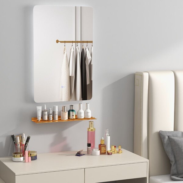 Costway Specchio LED da bagno 70x50cm con luminosità regolabile e 3 colori funzioni di autosbrinante, Specchio da trucco