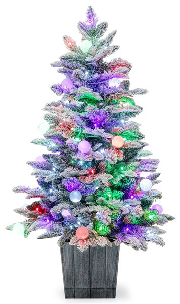 Costway 100cm Albero di Natale artificiale con 148 punte in PVC e PE 80 luci LED colorate, Albero di Natale in vaso per interni