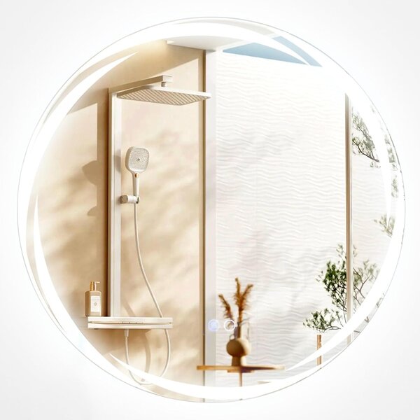 Costway Specchio da bagno 60x60cm con luci dimmerabili a 3 colori interruttore a sfioramento anti-appannamento, Specchio LED