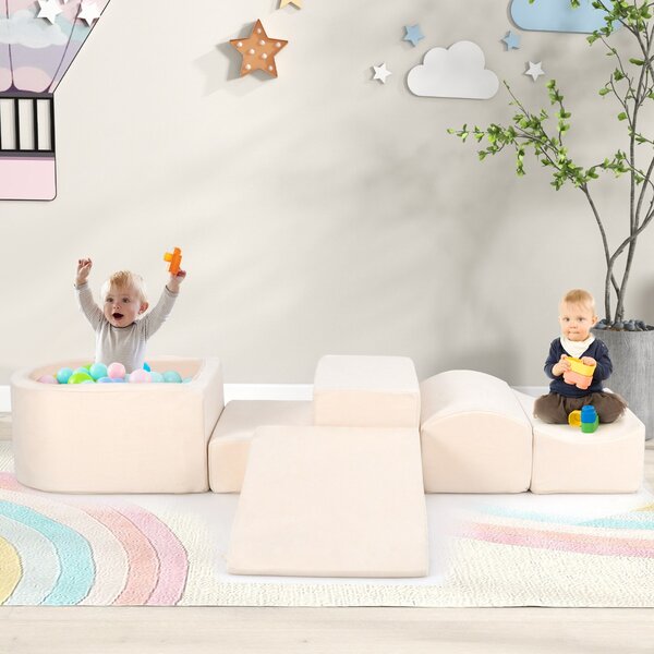 Costway Set di gioco in schiuma a 5 pezzi per bambini con piscina di palline coperture lavabili, Blocchi blocchi creativi palline non incluse Beige
