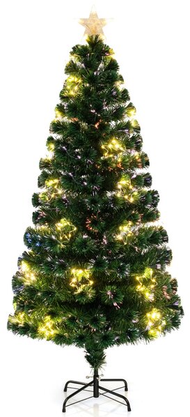 Costway Albero di natale in fibra ottica da 180cm pre-illuminato con luci a stringa stella sulla cima, Albero natale artificiale
