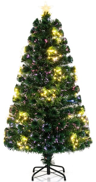 Costway Albero di natale in fibra ottica da 150cm pre-illuminato con luci a stringa stella sulla cima, Albero natale artificiale