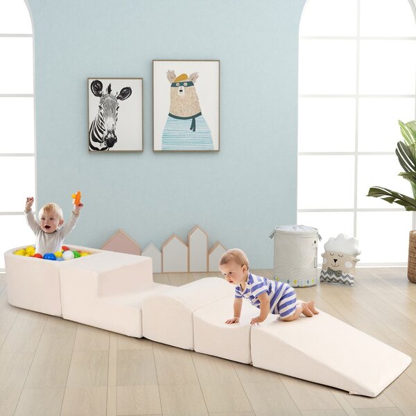 Costway Set di gioco in schiuma a 5 pezzi per bambini con piscina di palline coperture lavabili, Blocchi blocchi creativi palline non incluse Beige