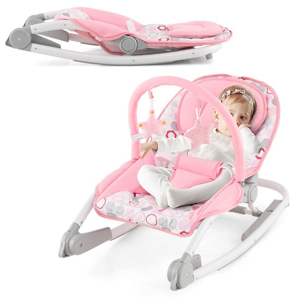 Costway Sdraietta per bambini 2-in-1 con schienale regolabile a 3 livelli e seduta in tessuto removibile, Sdraietta portatile Rosa