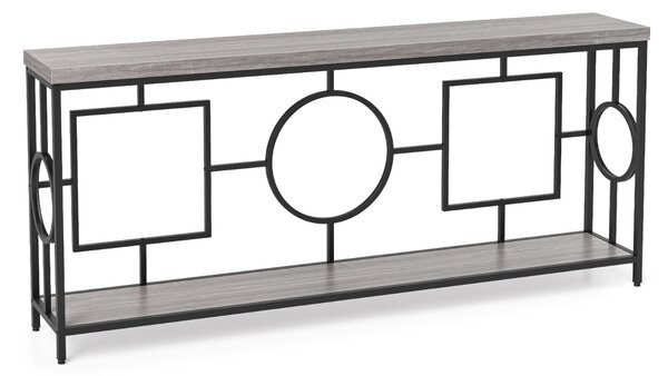 Costway Tavolo consolle moderno a 2 ripiani stile mid-century, Tavolo consolle stretto per ingresso con struttura in metallo Marrone rustico e nero
