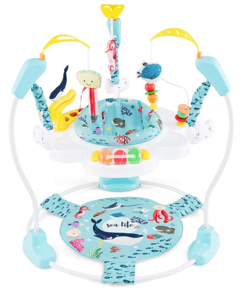 Costway Centro attività per neonati con giocattoli interattivi vassoio musicale, Trottola per bambini regolabile in altezza Azzurro