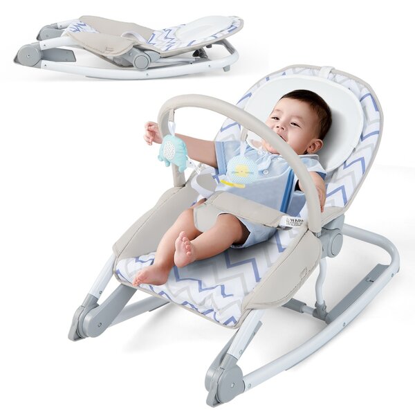 Costway Sdraietta per bambini 2-in-1 con schienale regolabile a 3 livelli e seduta in tessuto removibile, Sdraietta portatile Grigio
