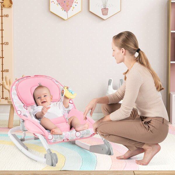 Costway Sdraietta per bambini 2-in-1 con schienale regolabile a 3 livelli e seduta in tessuto removibile, Sdraietta portatile Rosa