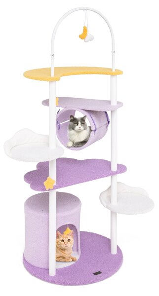 Costway Albero per gatti multi-livello carino con struttura in metallo trespolo superiore, Torre per gatti alta 158cm Viola