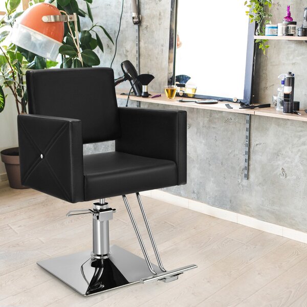 Costway Sedia da barbiere con pompa idraulica pesante, Sedia da salone di bellezza con base galvanica portat 150kg Nero