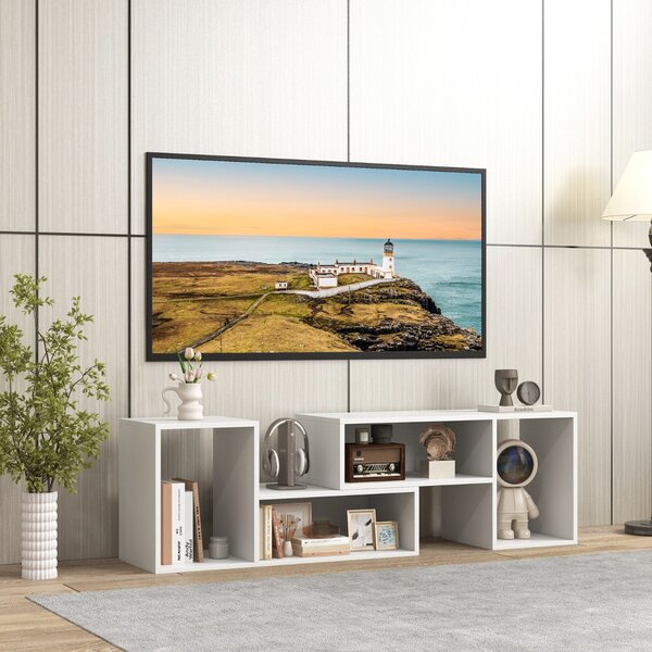 Costway Mobile TV console a 2 pezzi con combinazione libera, Centro di intrattenimento minimalista per TV da 50-60pollici Bianco