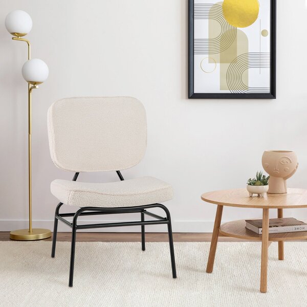 Costway Sedia accento imbottita in spugna con piedini regolabili e struttura in metallo, Sedia da lettura in sherpa imbottitura Beige
