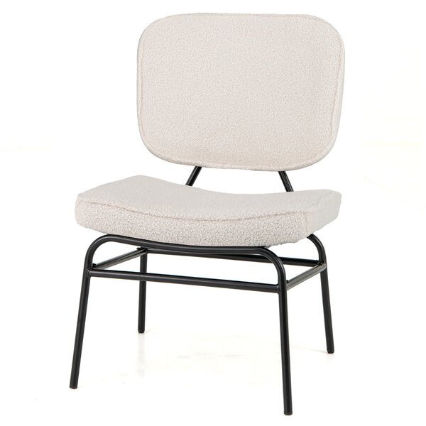 Costway Sedia accento imbottita in spugna con piedini regolabili e struttura in metallo, Sedia da lettura in sherpa imbottitura Beige