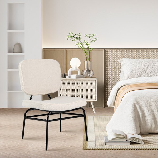 Costway Sedia accento imbottita in spugna con piedini regolabili e struttura in metallo, Sedia da lettura in sherpa imbottitura Beige