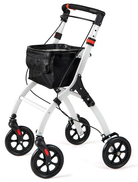 Costway Rollator per anziani con vassoio cesto per la spesa 4 ruote e freni, Deambulatore pieghevole regolabile in altezza Bianco e nero