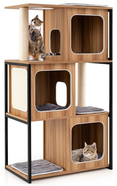 Costway Albero per gatti moderno con tiragraffi da interno, Torre per gatti multi-livello con struttura in metallo Naturale