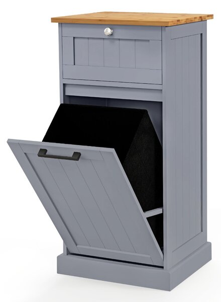 Costway Mobiletto per lavanderia con cesto, Cesto per biancheria a ribalta autoportante con cassetto 40x37x82cm Grigio